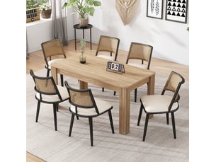 Lot de 6 chaises de salle à manger noires avec assise en polyuréthane et dossier en rotin
