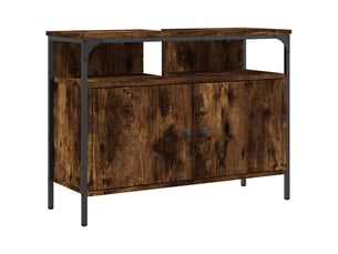 Armoire lavabo salle de bain, meuble de rangement chêne fumé 80x30x60 cm shl9656