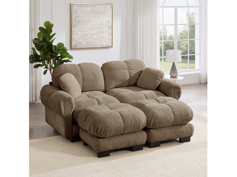  Canapé modulable en u modenvie 2 places en chenille marron avec ottomane mobile 190 x 149 x 90 cm  - Conforama E