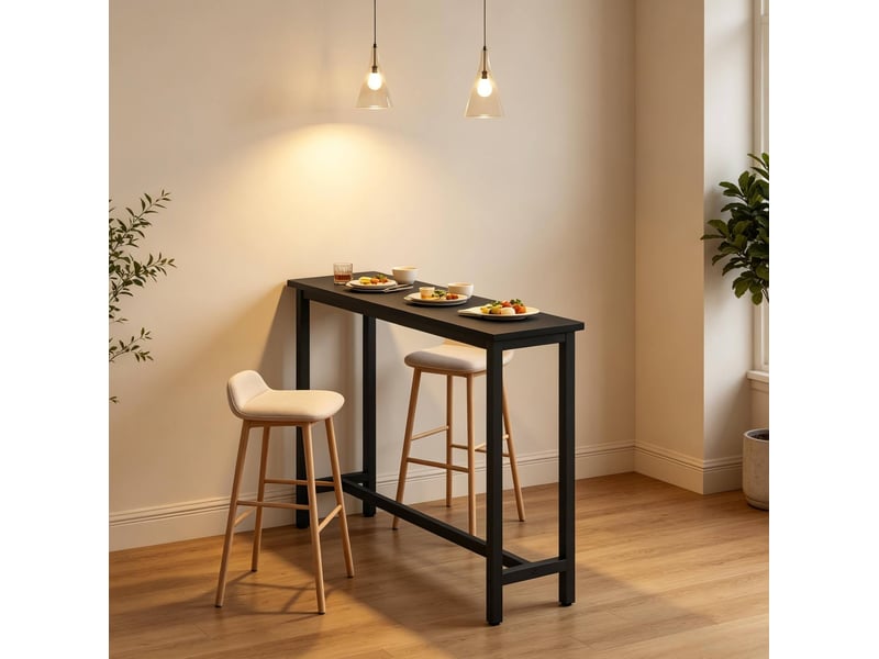  Table haute 140x40x100 cm en mdf et métal noir  - Conforama D