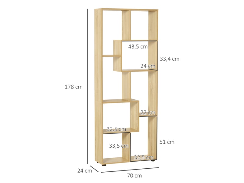  Bibliothèque étagère zig zag design contemporain 70l x 24l x 178h cm panneaux particules bois naturel  - Conforama E