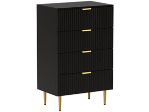 Commode 4 tiroirs commode chambre meuble de rangement moderne avec poignées et pieds dorés, noir, dim. 60 x 40 x 96 cm