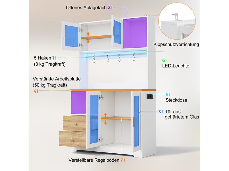  Meuble de cuisine 4 portes verre éclairage led et multiprise mdf blanc 110x40x178 cm N635P48709697W - Conforama D
