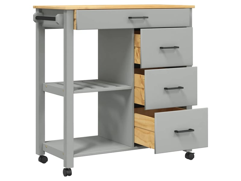  Desserte de cuisine, chariot de rangement monza 84x40x88,5 cm bois massif de pin shl50563  - Conforama D