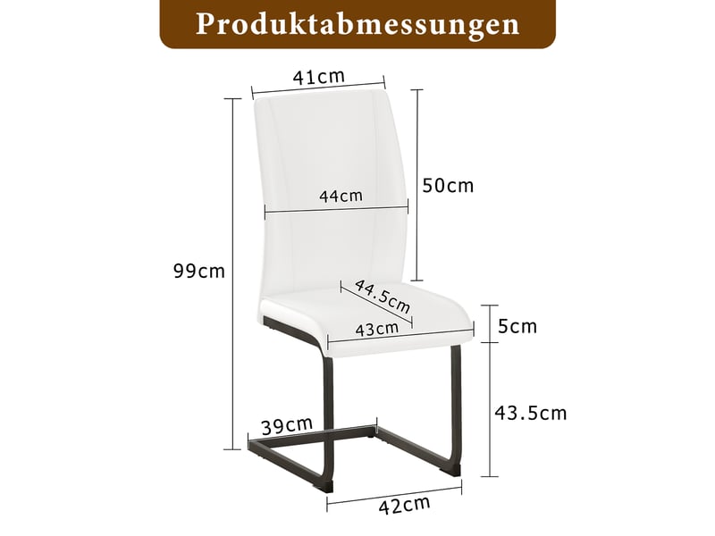 Chaise de salle à manger en cuir synthétique avec dossier ergonomique et pieds métalliques noirs, blanc - Conforama E