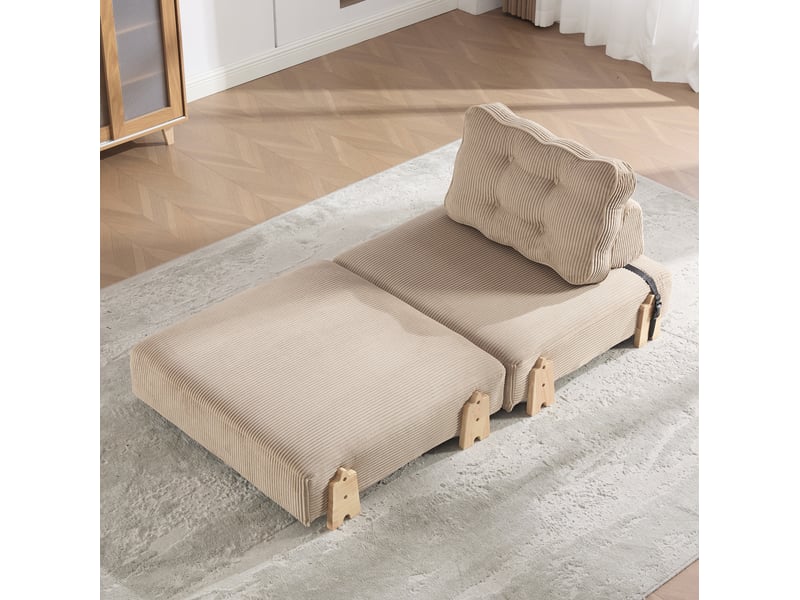  Fauteuil convertible 1 place avec couchage, dossier rembourré et pieds en bois, velours côtelé kaki  - Conforama B
