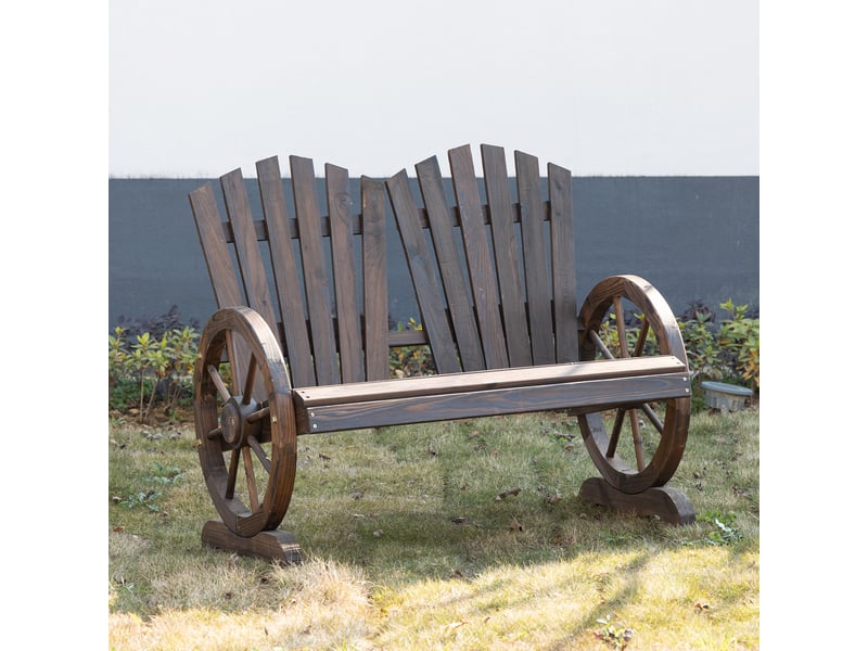  Banc jardin 2 places bois massif, accoudoirs, max 250 kg, rustique, jardinterrasse, 108x66x95 cm, marron foncé.  - Conforama C