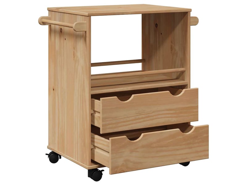 Desserte de cuisine, chariot de rangement otta 59x45x80 cm bois massif de pin shl48700 - Conforama E
