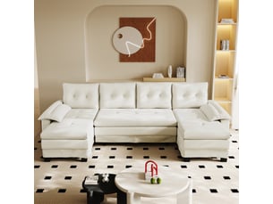 Canapé convertible modulable en u 278 cm avec usb et accoudoirs amovibles beige