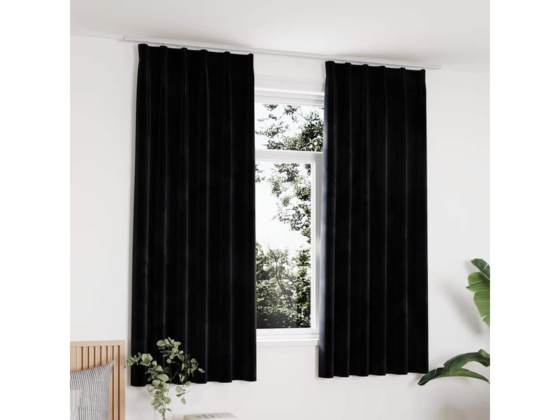  Lot de 2 rideaux occultants, rideaux black-out avec crochets velours noir 140x175 cm cf44898  - Conforama B