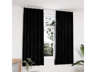 Lot de 2 rideaux occultants, rideaux black-out avec crochets velours noir 140x175 cm cf44898