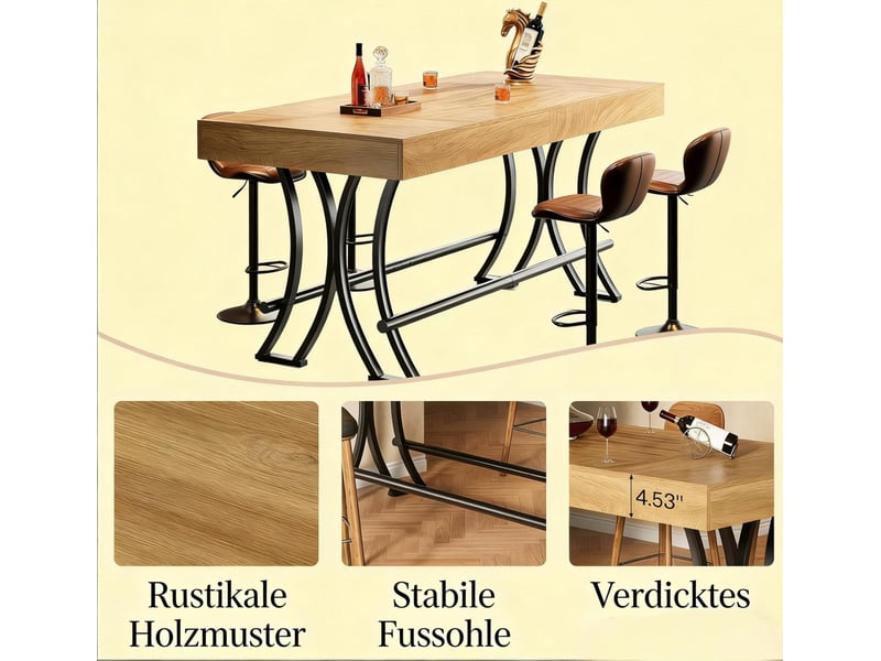  Table industrielle 160 x 70 x 90 cm – noir et marron – mdf et métal – 6 à 8 personnes  - Conforama E
