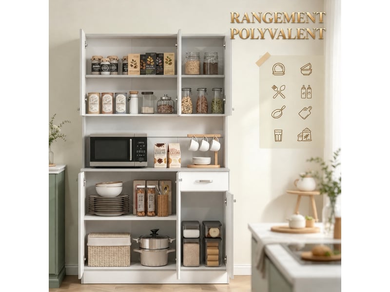 Meuble de cuisine muvano, buffet de cuisine 6 portes 1 tiroir, blanc et gris, 101 × 39 × 180 cm - Conforama B
