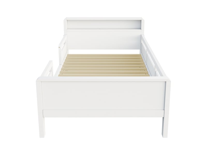  Lit enfant 90x200 cm avec rangement - lit simple, tête de lit led et usb type-c - bois de pin - 1 place - blanc  - Conforama W