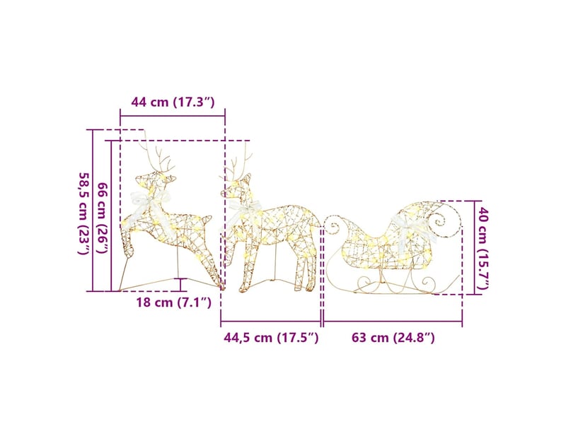 Lot de 5 rennes led, éclairage de noël, décoration de noël 40 led doré 44 x 18 x 65,5 cm pet cf62088 - Conforama E