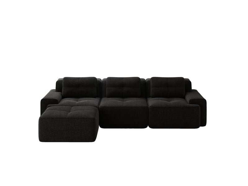  Canapé d'angle, canapé modulable : sans montage, avec pouf, en velours tricoté, 3 places, noir, sans cadre, style cloud  - Conforama W