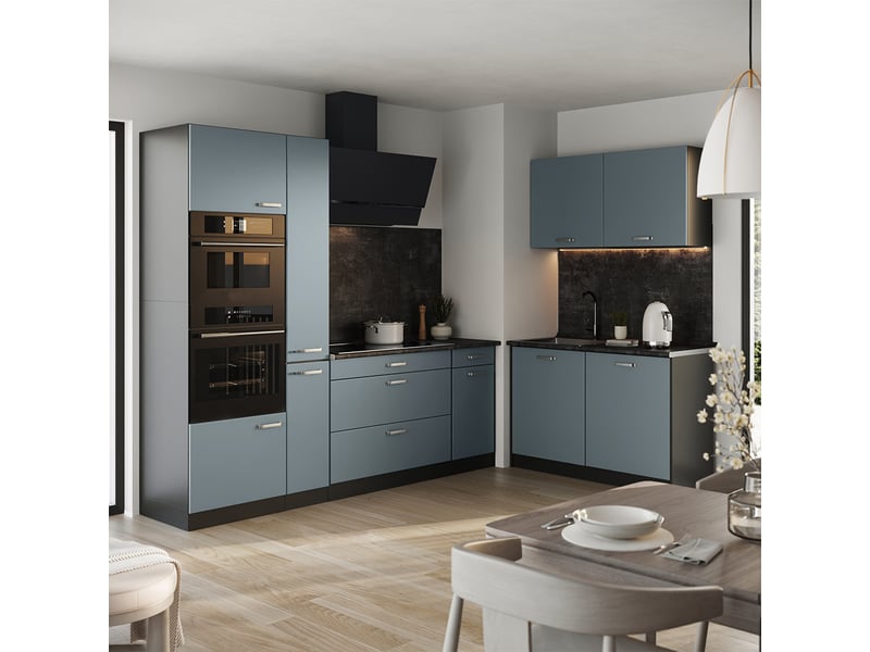  Vicco cuisine en angle, bleu-grisanthracite, 230 x 120 cm sans plan de travail  - Conforama C