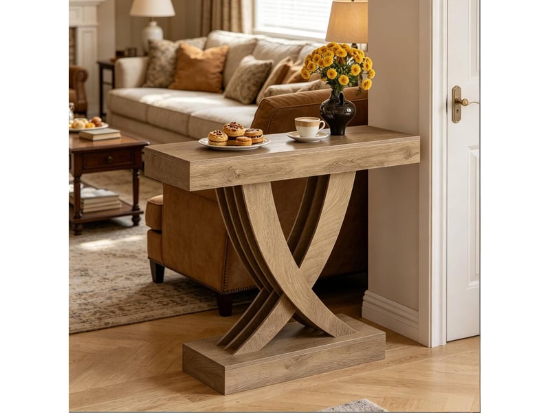  Table console 110x30x85 cm – marron – style rustique avec piétement x – charge 100 kg  - Conforama D