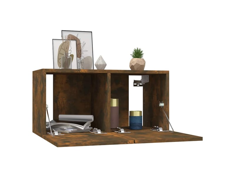  Lot de 4 meuble tv mural, meuble tv suspendu chêne fumé 60x30x30cm bois d'ingénierie  - Conforama D