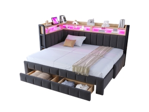 Lit gigogne 90x200 cm <strong>HAVRYA</strong>  <strong></strong> coloris bois foncé