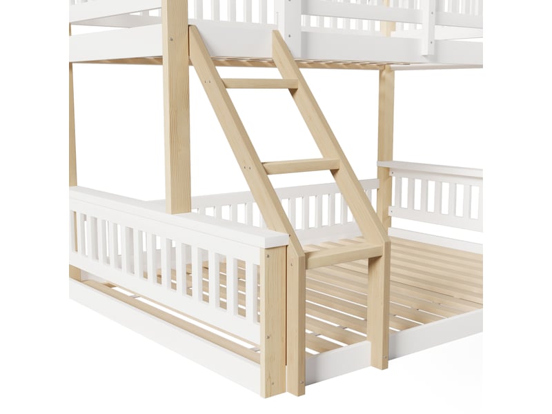  Lit 140x200 cm + 90x200 cm superposé avec sommier, bois, blanc et naturel, sans matelas  - Conforama R