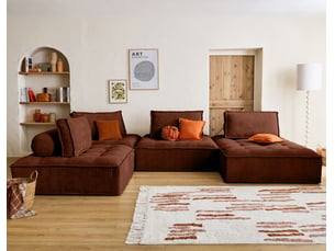 Canapé d'angle panoramique fixe BESTMOBILIER MARISOL 7 places Velours Terracotta