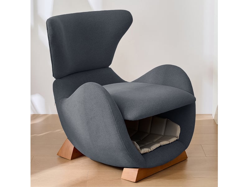  Fauteuil de relaxation avec niche, tissu résistant aux griffures et structure en bois gris  - Conforama D