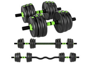 Set d’haltères réglable 20 kg 140x20x20 cm 3-en-1 vert