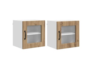 Meuble mural de cuisine, cabinet en verre mural 2 pc chêne artisanal