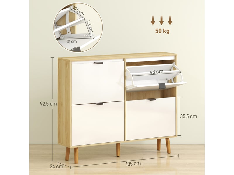  Étagère à chaussures moderne et fine avec 4 tiroirs inclinables pour 20 paires de chaussures, 105 x 24 x 92,5 cm, blanche  - Conforama D