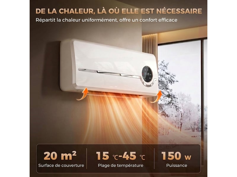 Radiateur soufflant mural 2000w chauffage mural en céramique télécommande - Conforama B