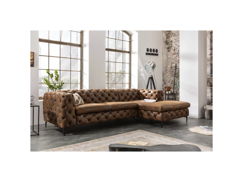 Canapé d'angle velena marron capitonné – canapé baroque en microfibre avec structure en bois massif - Conforama B
