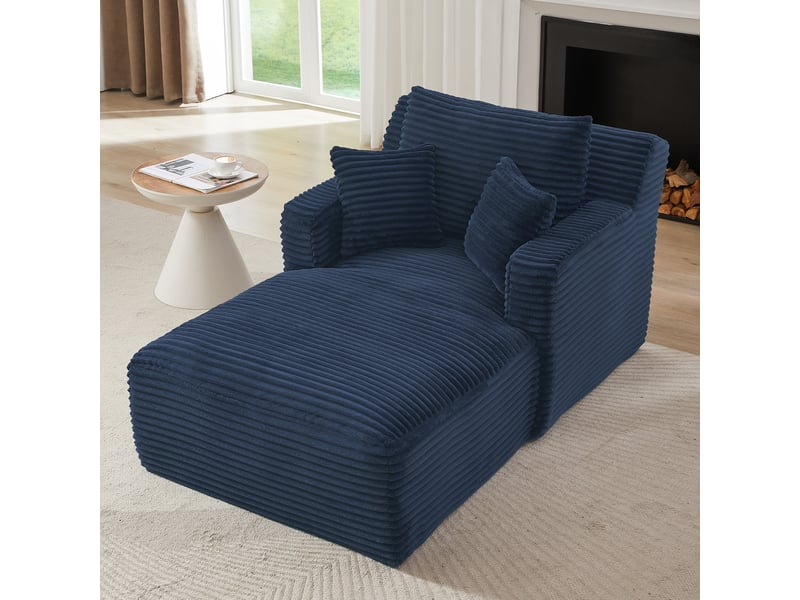  Méridienne bleu en velours côtelé canapé salon moderne confortable sans montage pour appartement  - Conforama R
