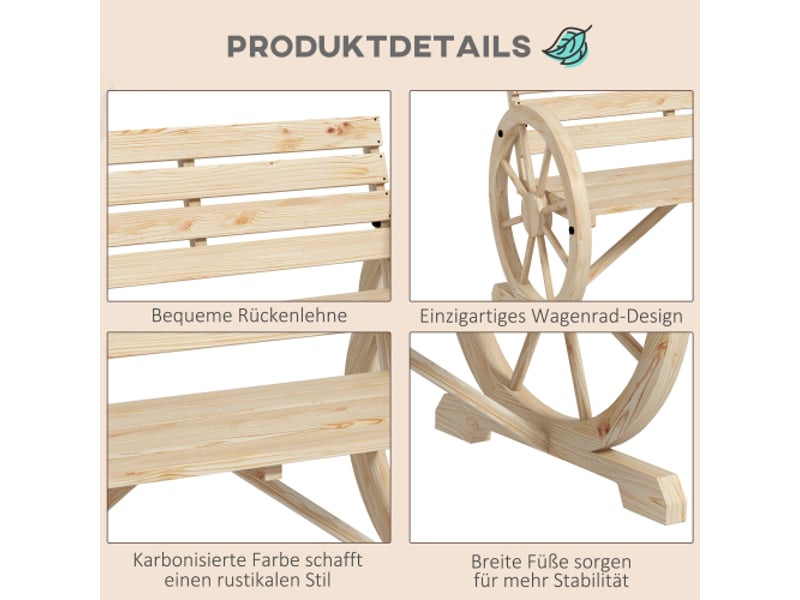  Banc de jardin 2 places en sapin, style rustique, avec accoudoirs, charge 240 kg, bois naturel  - Conforama E