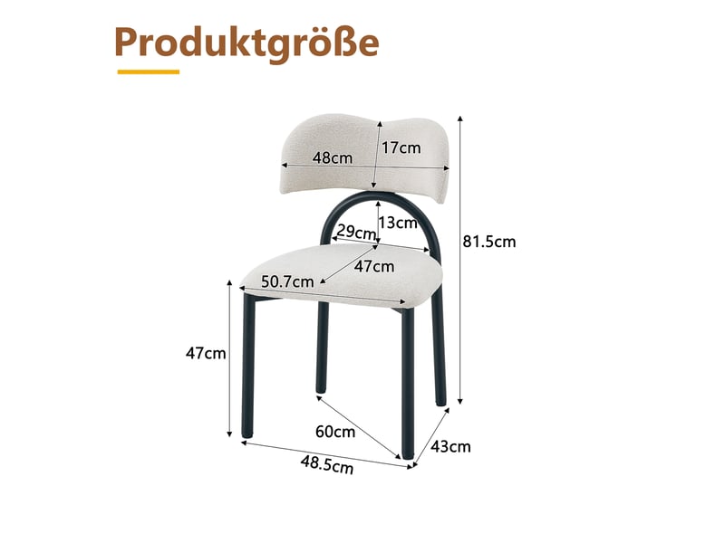  Chaises de salle à manger lot de 2 avec assise et dossier rembourrés  - piètement métal noir, tissu beige  - Conforama D