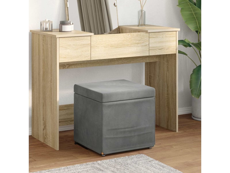  Tabouret bas, ottoman gris foncé 41x41x40 cm velours et bois composite  - Conforama B