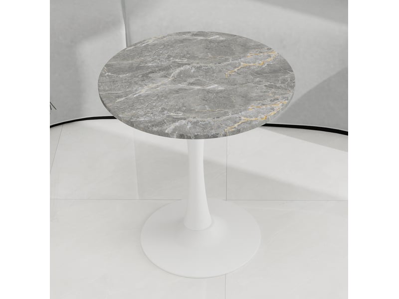  Table basse ronde 70 cm, style moderne, coloris blanc et gris foncé, avec motif de marbre en mdf  - Conforama D