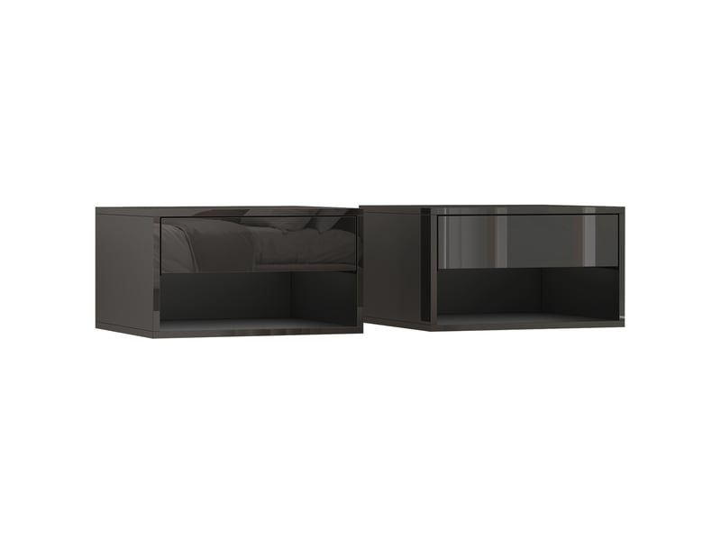  Lot de 2 tables de chevet murales, tables de nuit, tiroir, compartiment ouvert, plateau, noir, 37 x 32 x 21 cm  - Conforama B