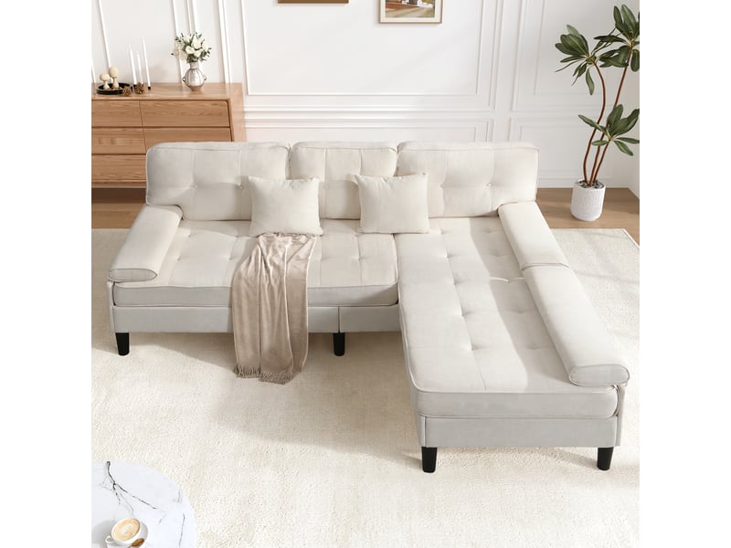 Canapé d'angle, canapé convertible, 3 places, en chenille, repose-pieds, 195 cm, adapté à l'espace de vie, pour appartement - Conforama D