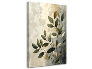 Toile imprimée, feuilles vertes sur fond beige clair 60x90