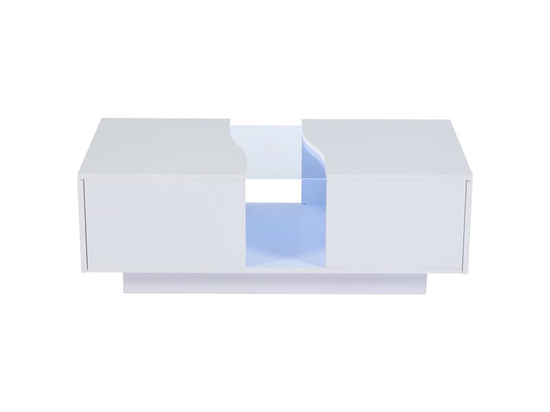  Table basse led blanche 100x50x35 cm avec 2 tiroirs de rangement, table de salon moderne haute brillance et plateau en acrylique  - Conforama W