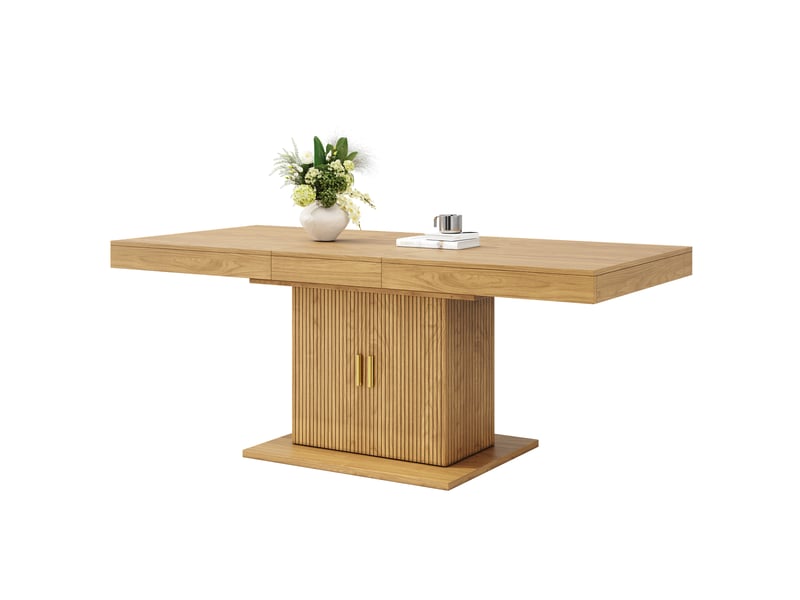  Table à manger extensible 140–180 cm, rangement intégré, portes rainurées  - Conforama A