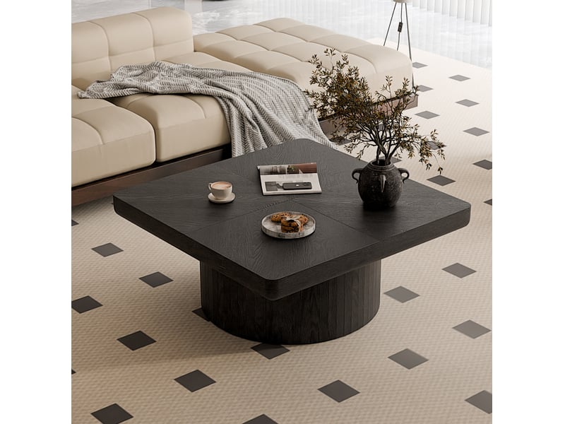  Table basse carrée l78 x p78 x h38 cm en bois et mdf avec placage bois, plateau épaissi, noire chicfurn  - Conforama C