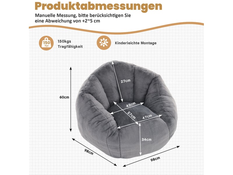  Fauteuil pouf 98x98x60 cm mousse à mémoire de forme gris clair  - Conforama E