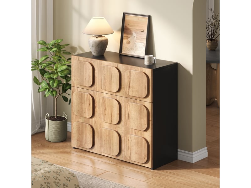  Commode vintage,79.6x34.8x81.5 cm,4 rangements,naturel et noir  - Conforama C