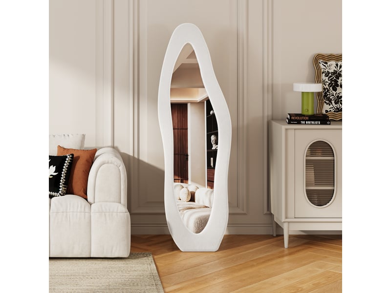 Miroir sur pied - 160 x 50 cm - blanc - miroir plein pied irrégulier, cadre rembourré en velours, style moderne et artistique - Conforama E