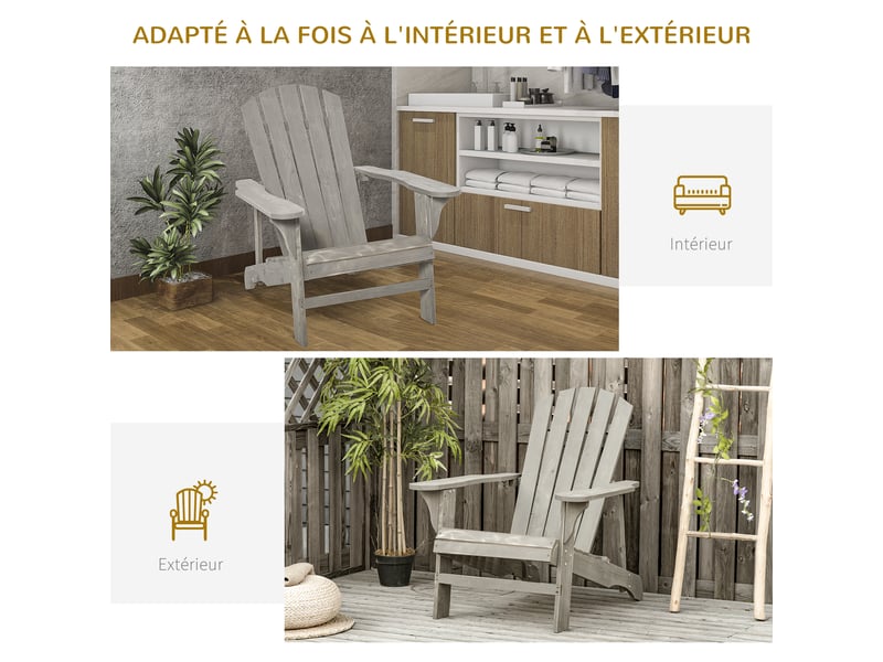  Fauteuil adirondack fauteuil de jardin chaise de jardin de plein air dim. 78l x 89p x 88h cm bois massif sapin  - Conforama E
