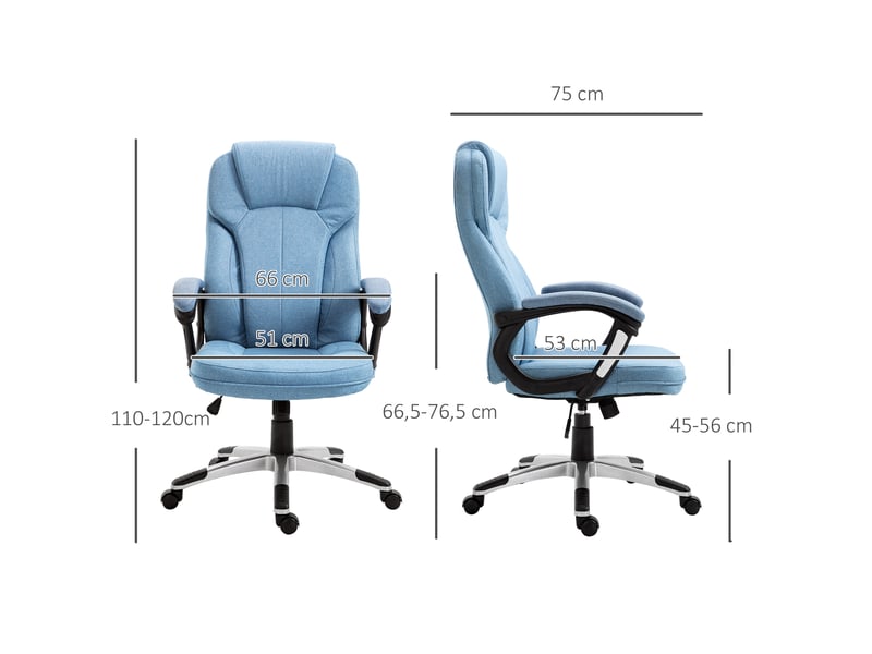  Fauteuil de bureau ergonomique bleu clair en tissu, réglable et pivotant, à dossier haut pour travailler confortablement  - Conforama C