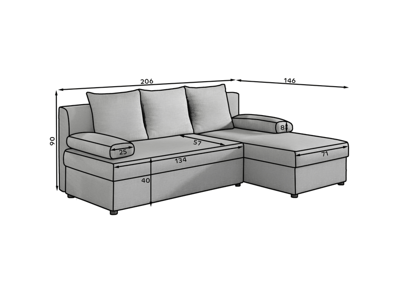  Canapé d'angle vert foncé 3 places angle universel 206x90x146cm gina  - Conforama C