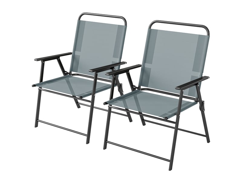 Chaises de jardin pliantes, lot de 2 chaises de camping avec assise en maille grise. - Conforama B